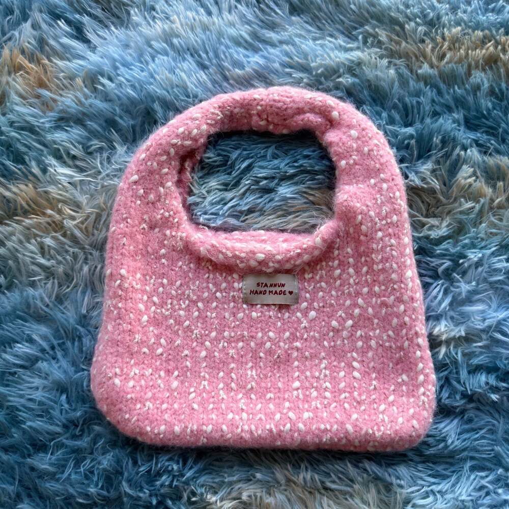 stannum Hand Made Pink and White Knit Mini Tote Bag
